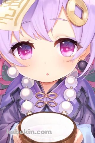 飲み物が入った器を持つ七七 / 原神のAndroidの壁紙(320px x 480px) スマホ用