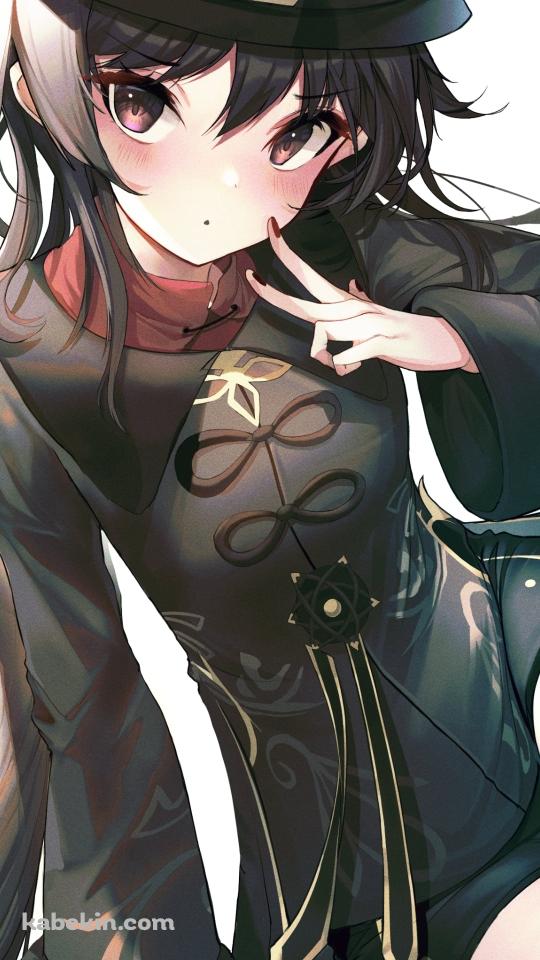 座りながらピースをする可愛い胡桃 / 原神のAndroidの壁紙(540px x 960px) スマホ用