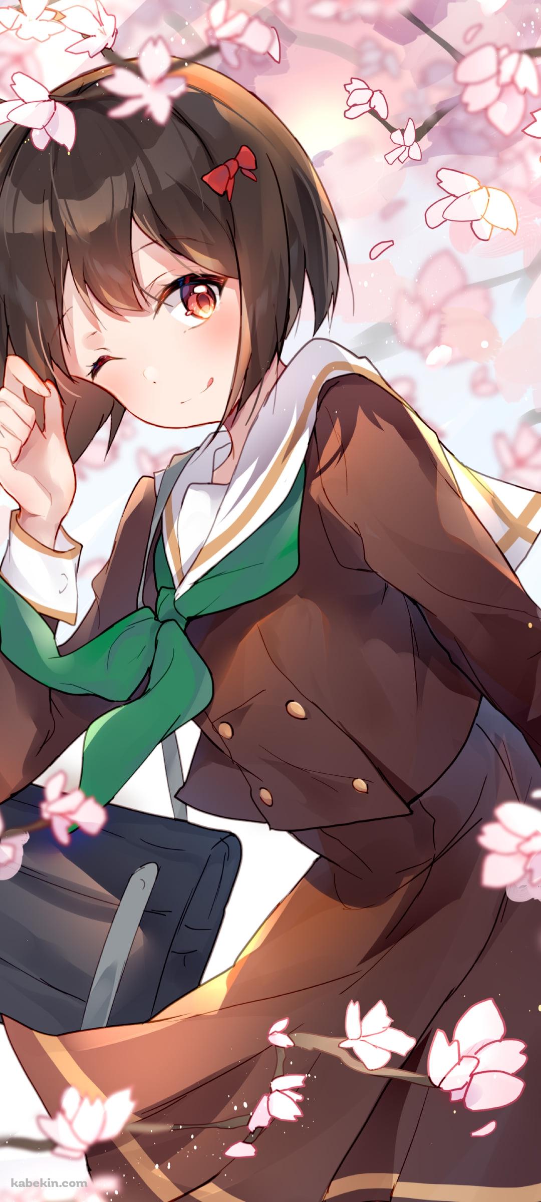ウィンクする久石奏 / 桜 / 響け!ユーフォニアムのAndroidの壁紙(1080px x 2400px) スマホ用