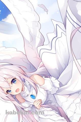 笑顔のとわ / 青いブローチ / 白い羽 / ワンルーム、日当たり普通、天使つき。のAndroidの壁紙(320px x 480px) スマホ用