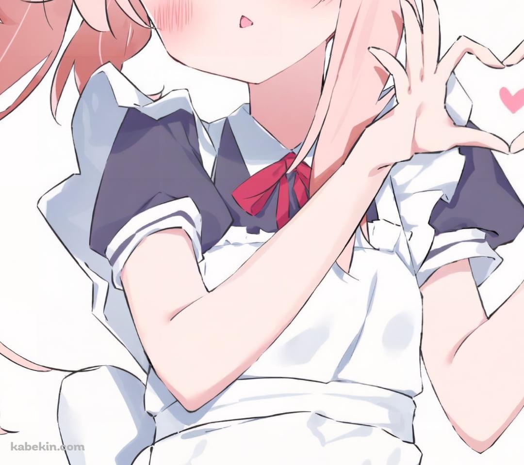 両手でハートを作るメイド姿の可愛い柚鳥ナツ / ブルーアーカイブのAndroidの壁紙(1080px x 960px) スマホ用