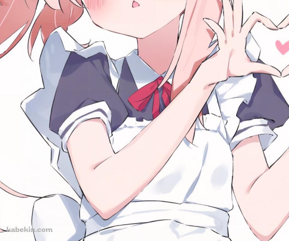 両手でハートを作るメイド姿の可愛い柚鳥ナツ / ブルーアーカイブのAndroidの壁紙(960px x 800px) スマホ用