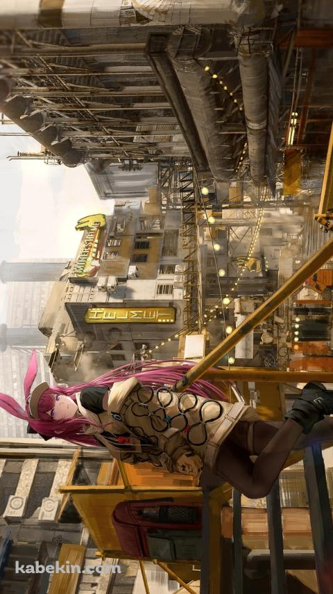 古びた灰色の建物とピンクの兎耳・髪色のレイ / アークナイツのAndroidの壁紙(480px x 854px) スマホ用