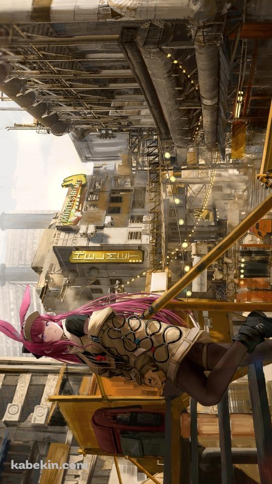 古びた灰色の建物とピンクの兎耳・髪色のレイ / アークナイツのAndroidの壁紙(540px x 960px) スマホ用