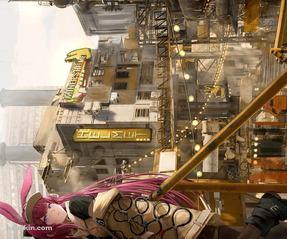 古びた灰色の建物とピンクの兎耳・髪色のレイ / アークナイツのAndroidの壁紙(960px x 800px) スマホ用