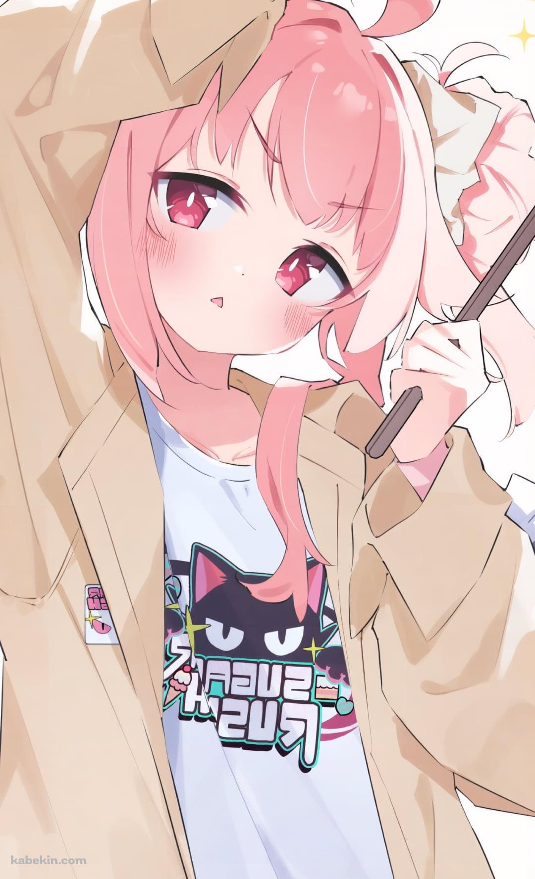 ドラムスティックを持ちピースをする柚鳥ナツ / ブルーアーカイブのAndroidの壁紙(1080px x 1776px) スマホ用