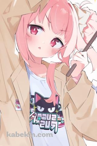 ドラムスティックを持ちピースをする柚鳥ナツ / ブルーアーカイブのAndroidの壁紙(320px x 480px) スマホ用