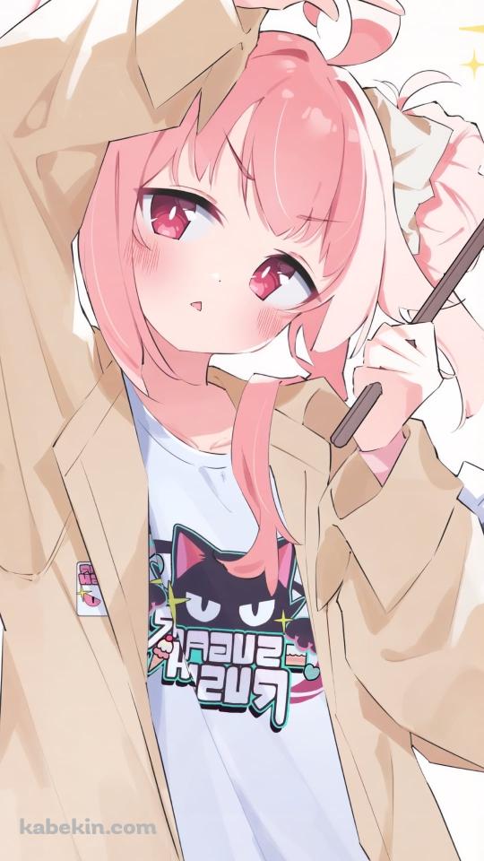 ドラムスティックを持ちピースをする柚鳥ナツ / ブルーアーカイブのAndroidの壁紙(540px x 960px) スマホ用