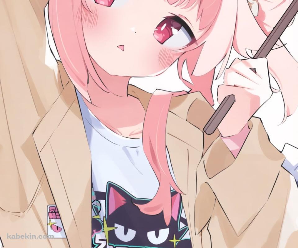 ドラムスティックを持ちピースをする柚鳥ナツ / ブルーアーカイブのAndroidの壁紙(960px x 800px) スマホ用