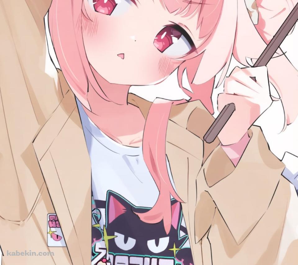 ドラムスティックを持ちピースをする柚鳥ナツ / ブルーアーカイブのAndroidの壁紙(960px x 854px) スマホ用