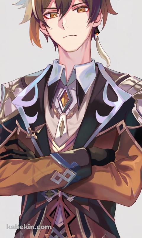 腕を組む鍾離 / 茶色い服 / 原神のAndroidの壁紙(480px x 800px) スマホ用