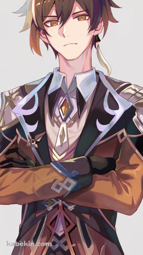 腕を組む鍾離 / 茶色い服 / 原神のAndroidの壁紙(480px x 854px) スマホ用