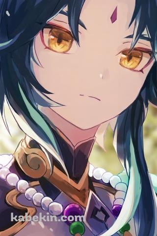 黄色い瞳でこちらを見つめる魈 / 原神のAndroidの壁紙(320px x 480px) スマホ用