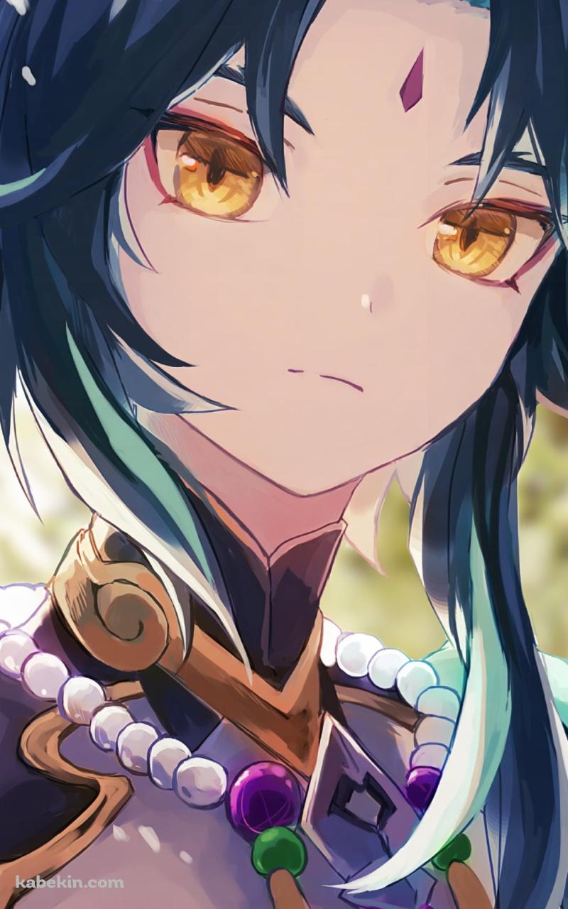 黄色い瞳でこちらを見つめる魈 / 原神のAndroidの壁紙(800px x 1280px) スマホ用