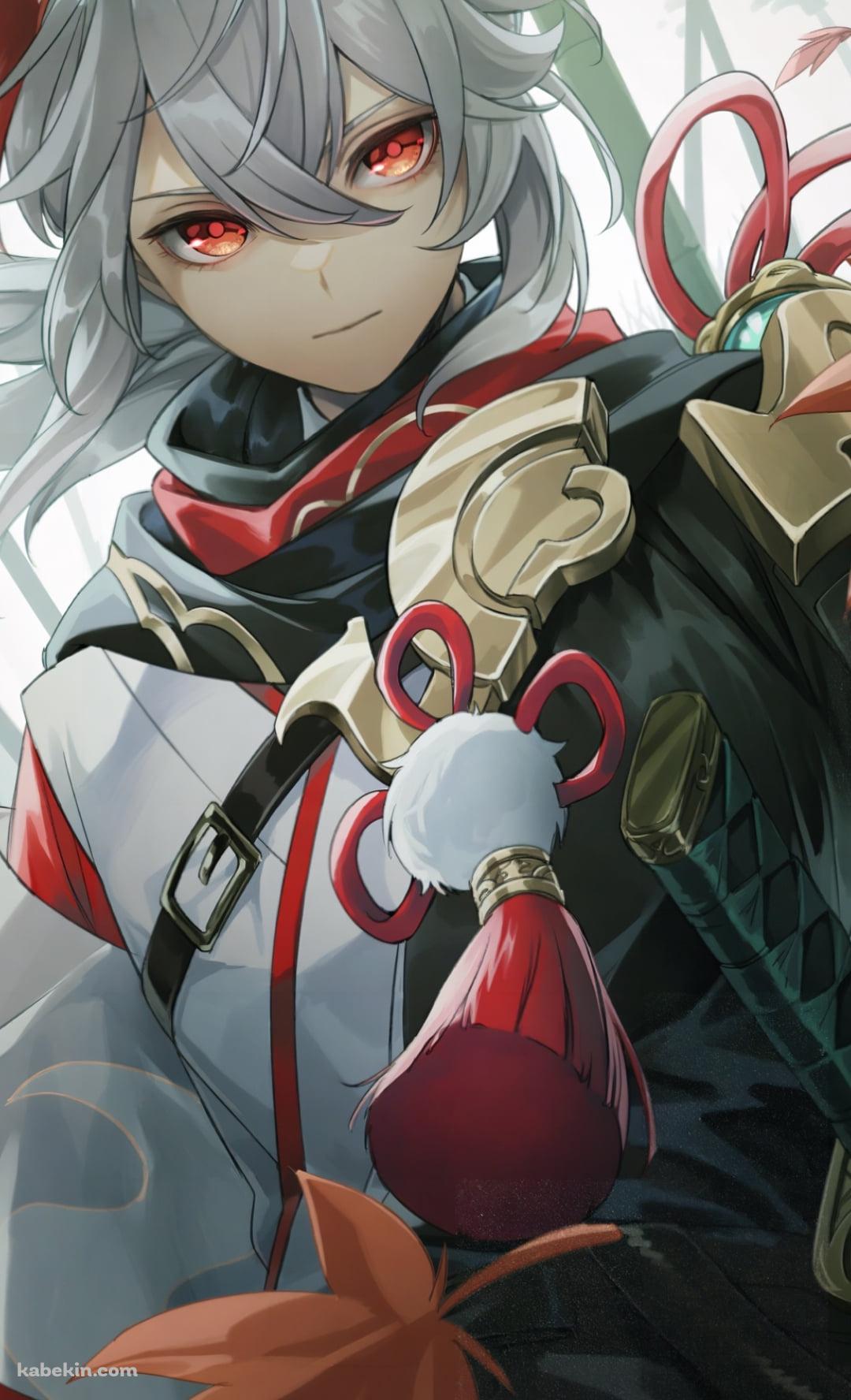 刀に手をかけ赤い瞳でこちらを見つめる楓原万葉 / 原神のAndroidの壁紙(1080px x 1776px) スマホ用