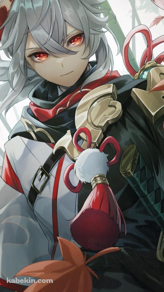 刀に手をかけ赤い瞳でこちらを見つめる楓原万葉 / 原神のAndroidの壁紙(540px x 960px) スマホ用