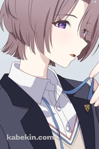 胸元の青いリボンをほどく有村麻央 / アイドルマスターのAndroidの壁紙(320px x 480px) スマホ用