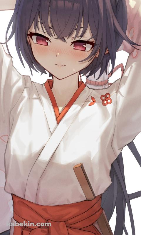髪を結わく可愛い黒見セリカ / 巫女 / ブルーアーカイブのAndroidの壁紙(480px x 800px) スマホ用