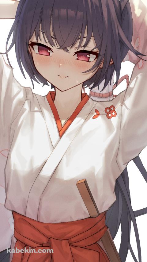 髪を結わく可愛い黒見セリカ / 巫女 / ブルーアーカイブのAndroidの壁紙(480px x 854px) スマホ用