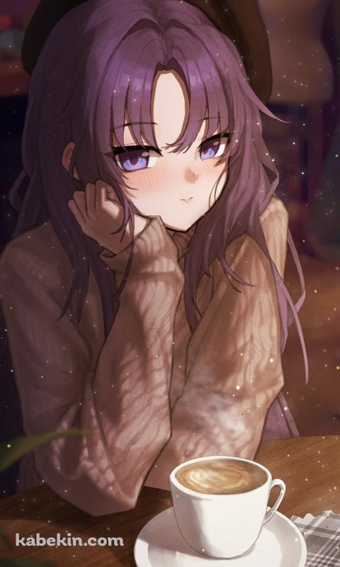 カフェで頬杖をついてこちらを見つめる早瀬ユウカ / ブルーアーカイブのAndroidの壁紙(480px x 800px) スマホ用