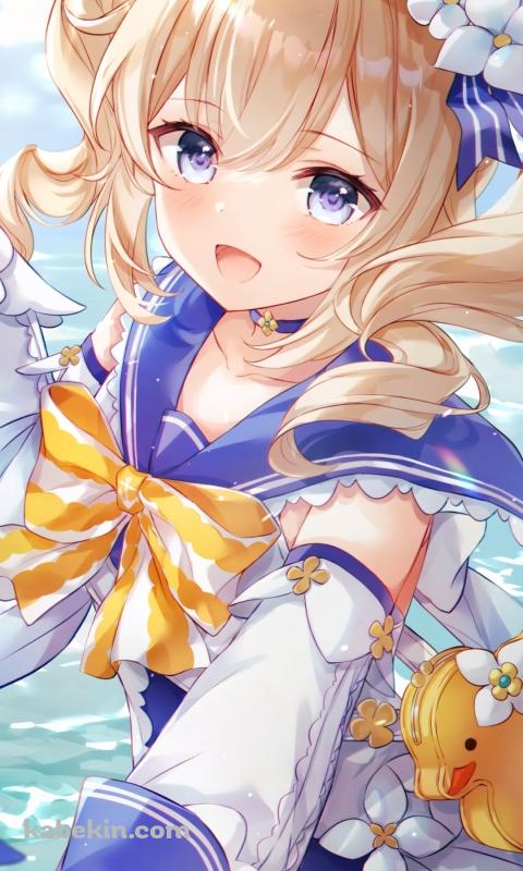 浜辺で手を伸ばすバーバラ / サマータイムスパークル / 原神のAndroidの壁紙(480px x 800px) スマホ用