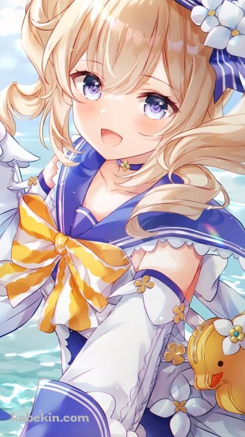 浜辺で手を伸ばすバーバラ / サマータイムスパークル / 原神のAndroidの壁紙(480px x 854px) スマホ用
