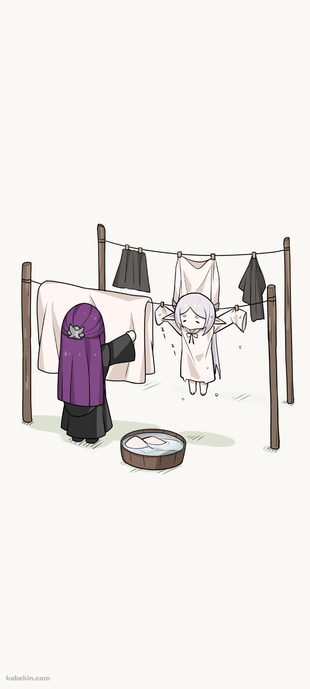 フェルンに洗濯物として干されるフリーレン / 葬送のフリーレンのAndroidの壁紙(1080px x 2400px) スマホ用