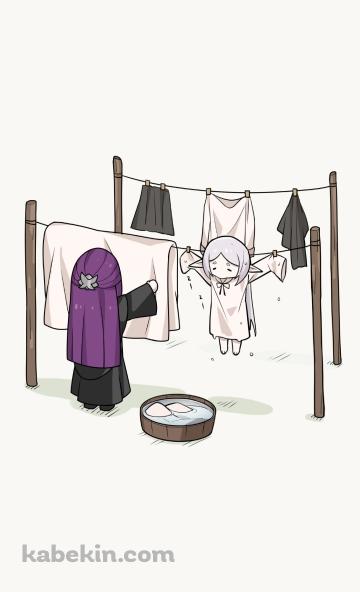 フェルンに洗濯物として干されるフリーレン / 葬送のフリーレンのAndroidの壁紙(360px x 592px) スマホ用