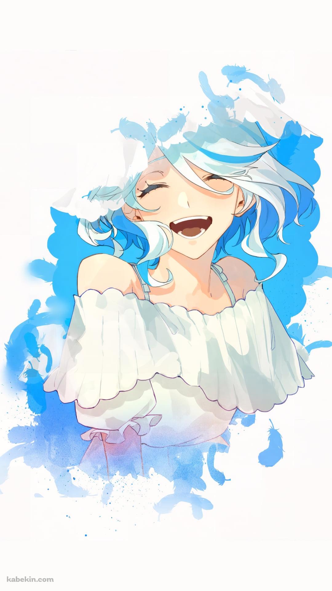 笑顔のフリーナ / 水色の背景 / 原神のAndroidの壁紙(1080px x 1920px) スマホ用