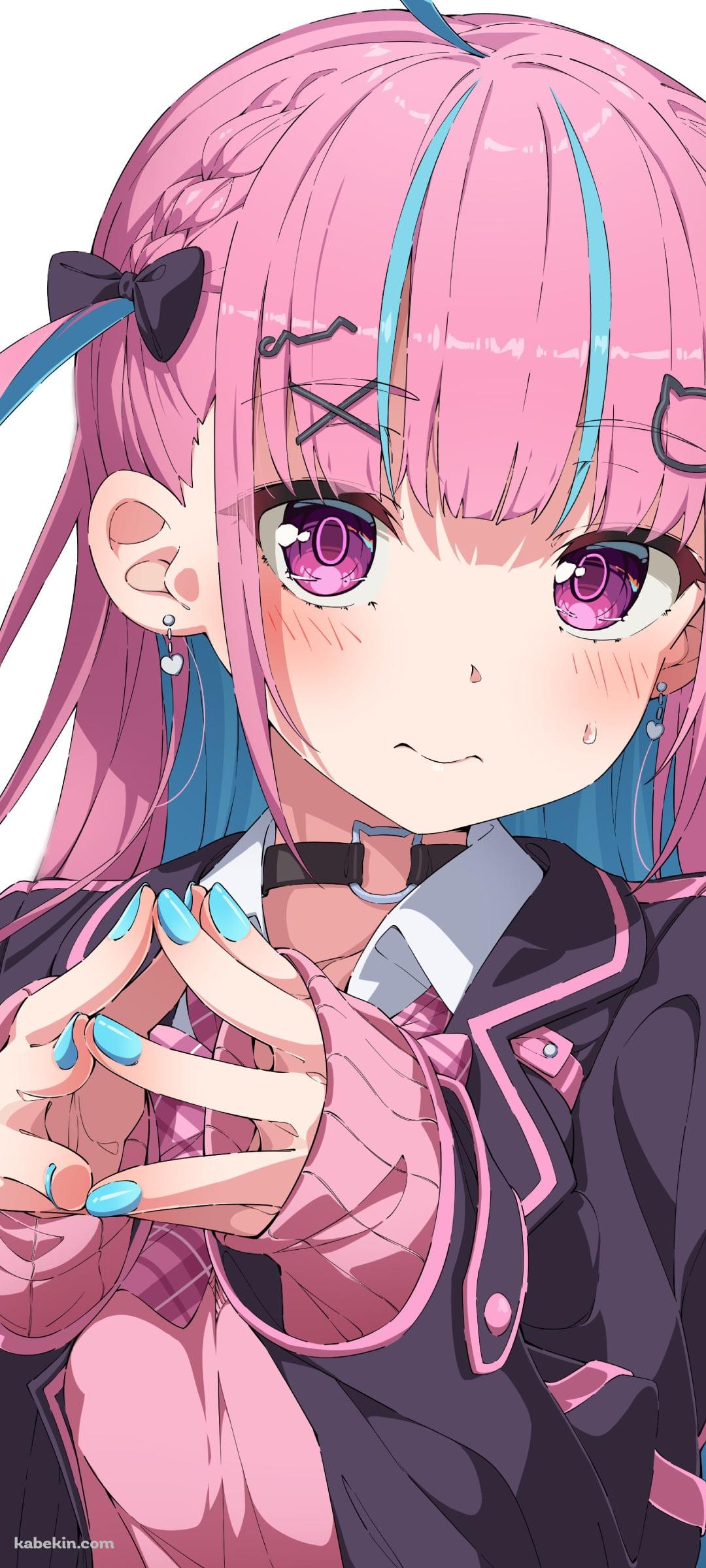 両手の指を合わせる湊あくあ / ホロライブ / バーチャルYouTuber / VtuberのAndroidの壁紙(1080px x 2400px) スマホ用