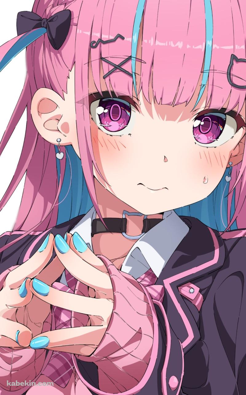 両手の指を合わせる湊あくあ / ホロライブ / バーチャルYouTuber / VtuberのAndroidの壁紙(800px x 1280px) スマホ用