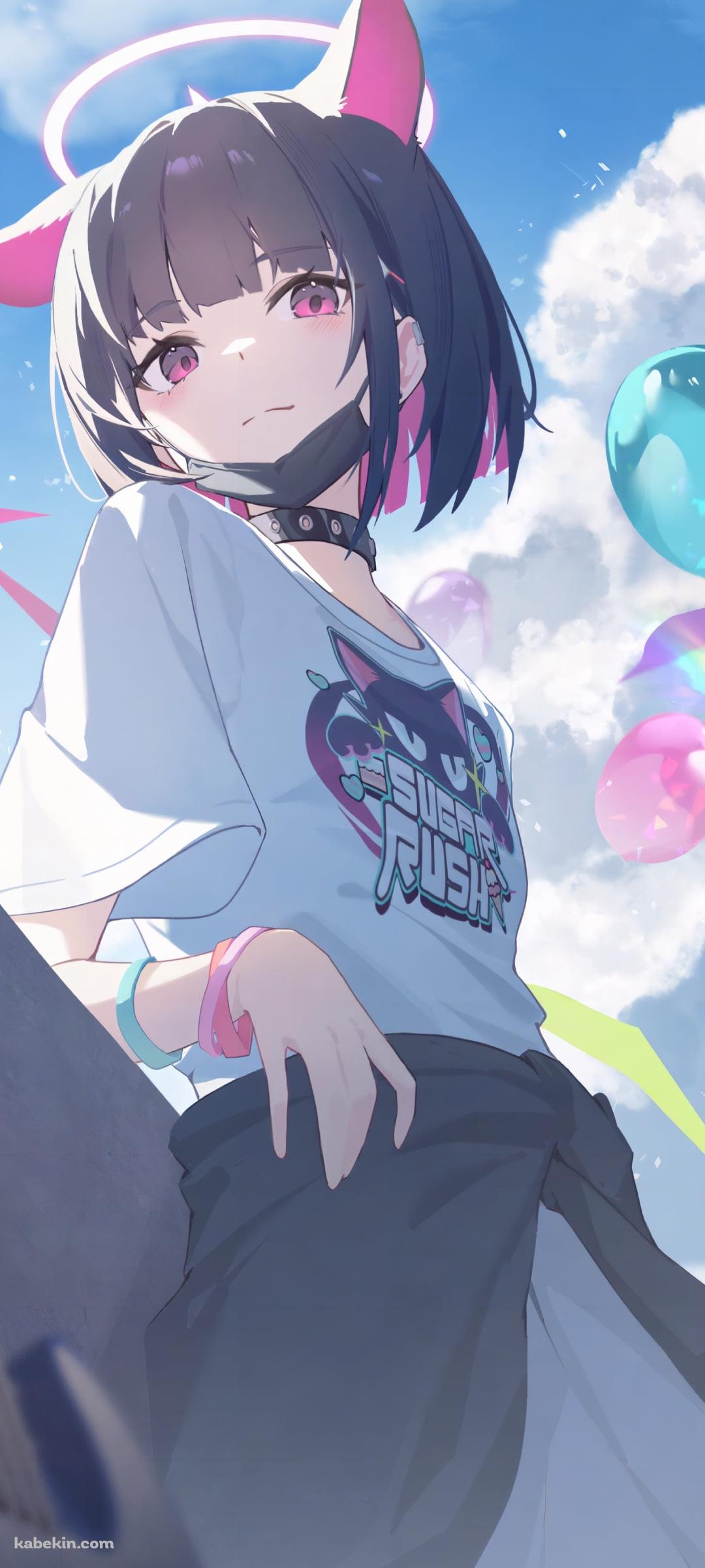 手摺にもたれこちらを見つめる杏山カズサ / ブルーアーカイブのAndroidの壁紙(1080px x 2400px) スマホ用