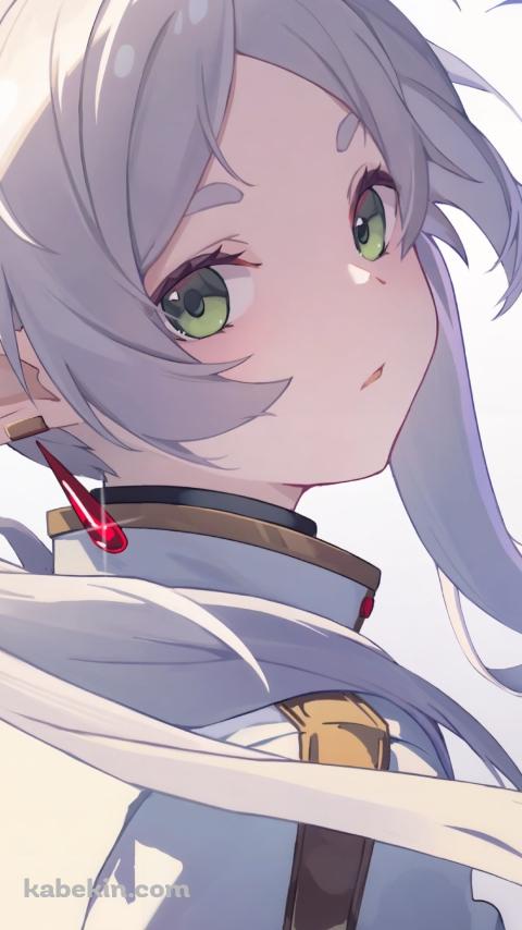 蒼月草の花びらと振り返るフリーレン / 葬送のフリーレンのAndroidの壁紙(480px x 854px) スマホ用