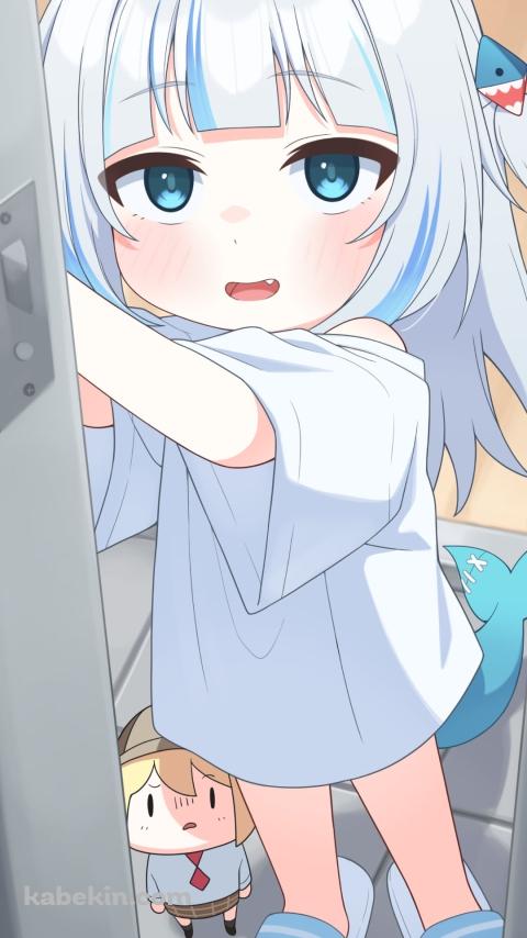 玄関のドアを開けるがうる・ぐら / ワトソン・アメリア / ホロライブ / バーチャルYouTuber / VtuberのAndroidの壁紙(480px x 854px) スマホ用