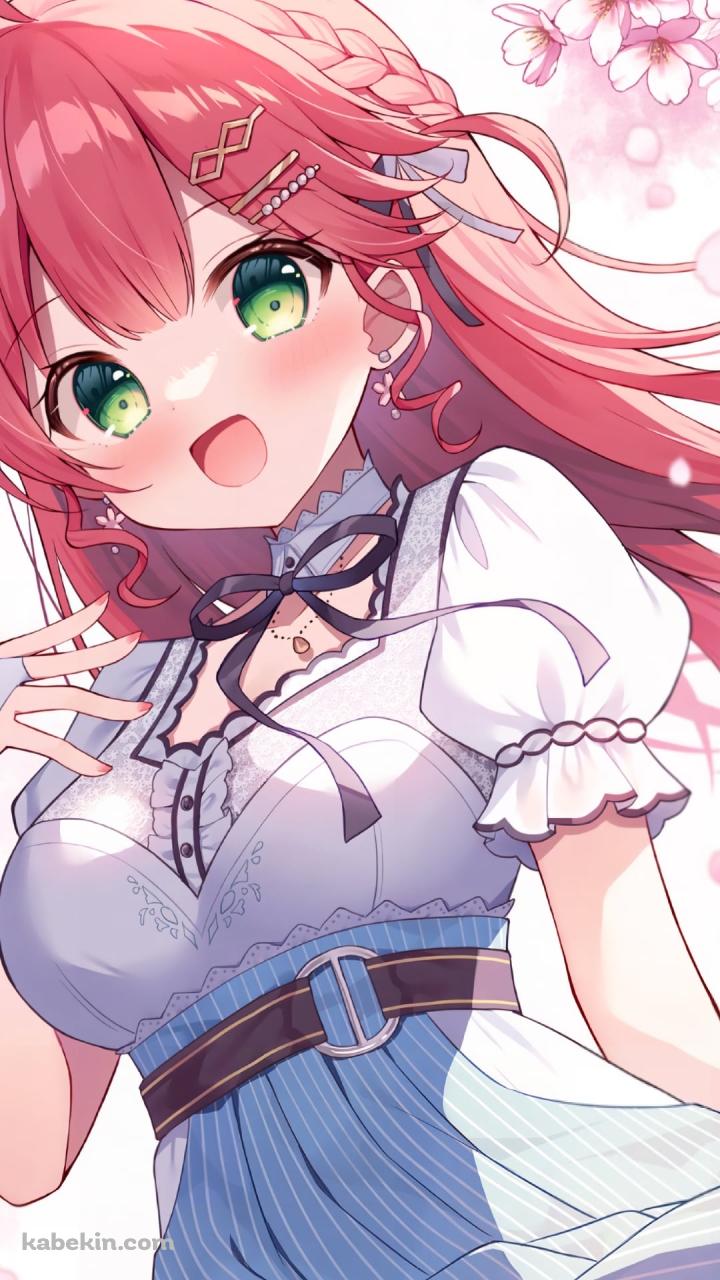 桜の花とさくらみこ / 緑の瞳 / ホロライブ / バーチャルYouTuber / VtuberのAndroidの壁紙(720px x 1280px) スマホ用