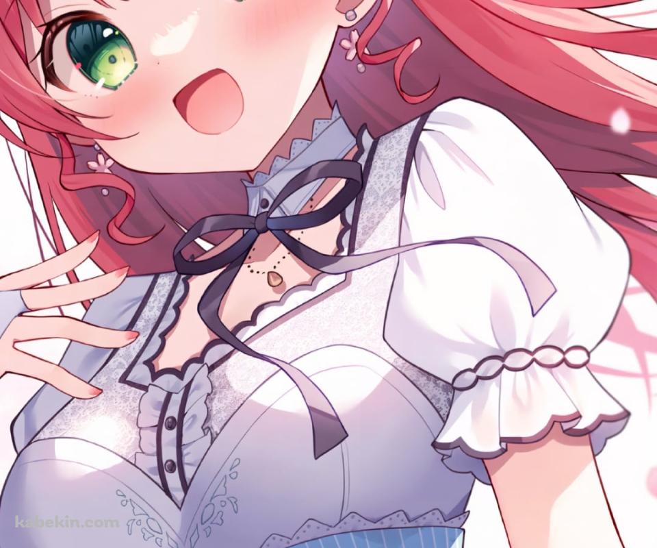 桜の花とさくらみこ / 緑の瞳 / ホロライブ / バーチャルYouTuber / VtuberのAndroidの壁紙(960px x 800px) スマホ用