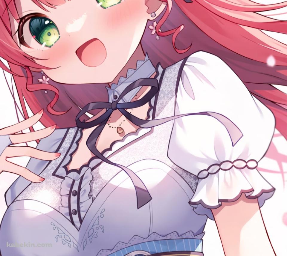 桜の花とさくらみこ / 緑の瞳 / ホロライブ / バーチャルYouTuber / VtuberのAndroidの壁紙(960px x 854px) スマホ用