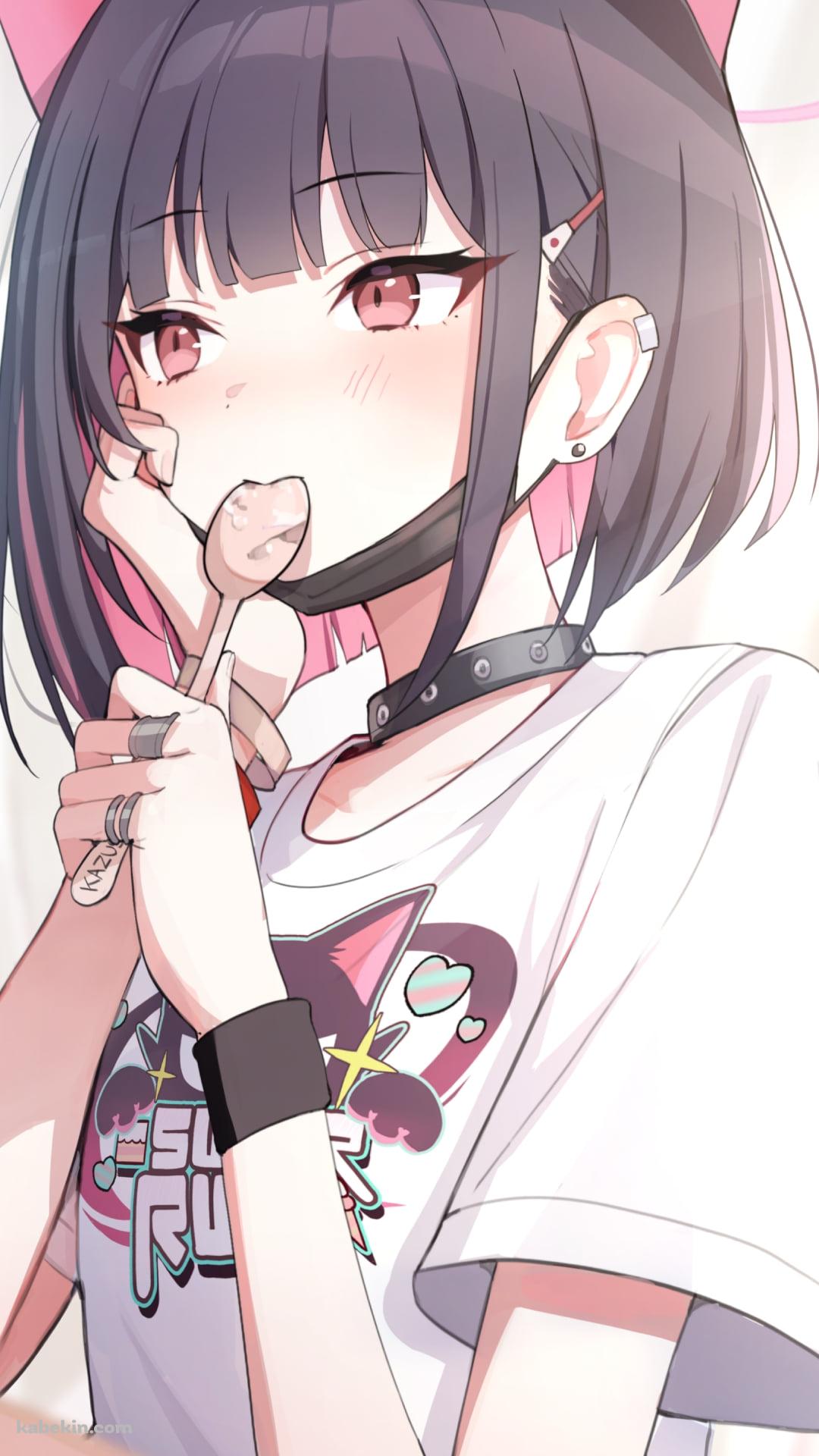 スプーンを舐める杏山カズサ / ブルーアーカイブのAndroidの壁紙(1080px x 1920px) スマホ用