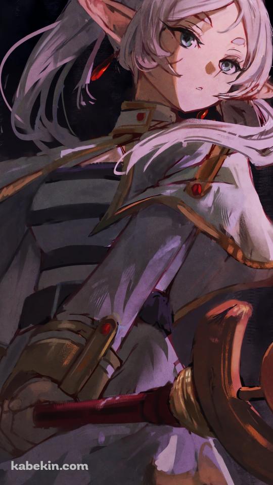 魔法の杖を構えるフリーレン / エルフ / 赤いイヤリング / 葬送のフリーレンのAndroidの壁紙(540px x 960px) スマホ用