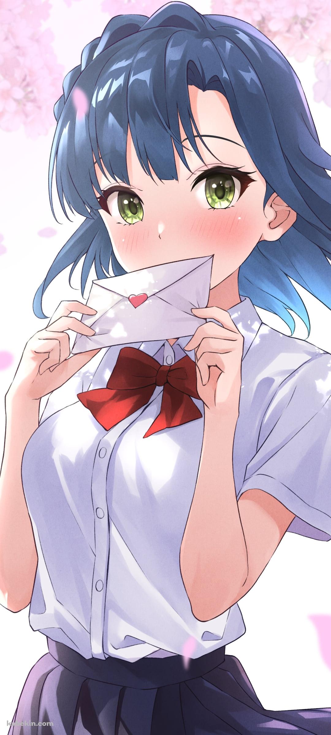 桜の花とラブレターを持つ七尾百合子 / アイドルマスターのAndroidの壁紙(1080px x 2400px) スマホ用