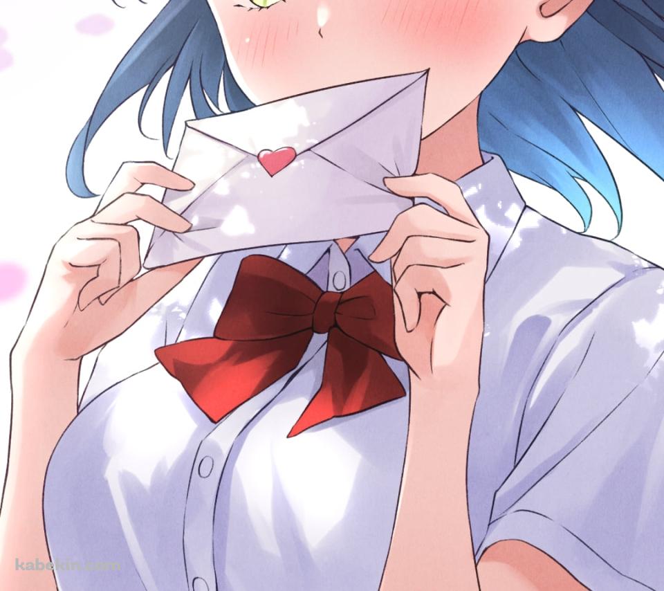 桜の花とラブレターを持つ七尾百合子 / アイドルマスターのAndroidの壁紙(960px x 854px) スマホ用