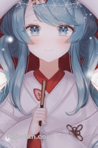 白無垢を着た雪ミク / ボーカロイドのAndroidの壁紙(320px x 480px) スマホ用