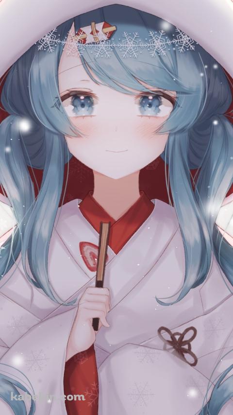 白無垢を着た雪ミク / ボーカロイドのAndroidの壁紙(480px x 854px) スマホ用