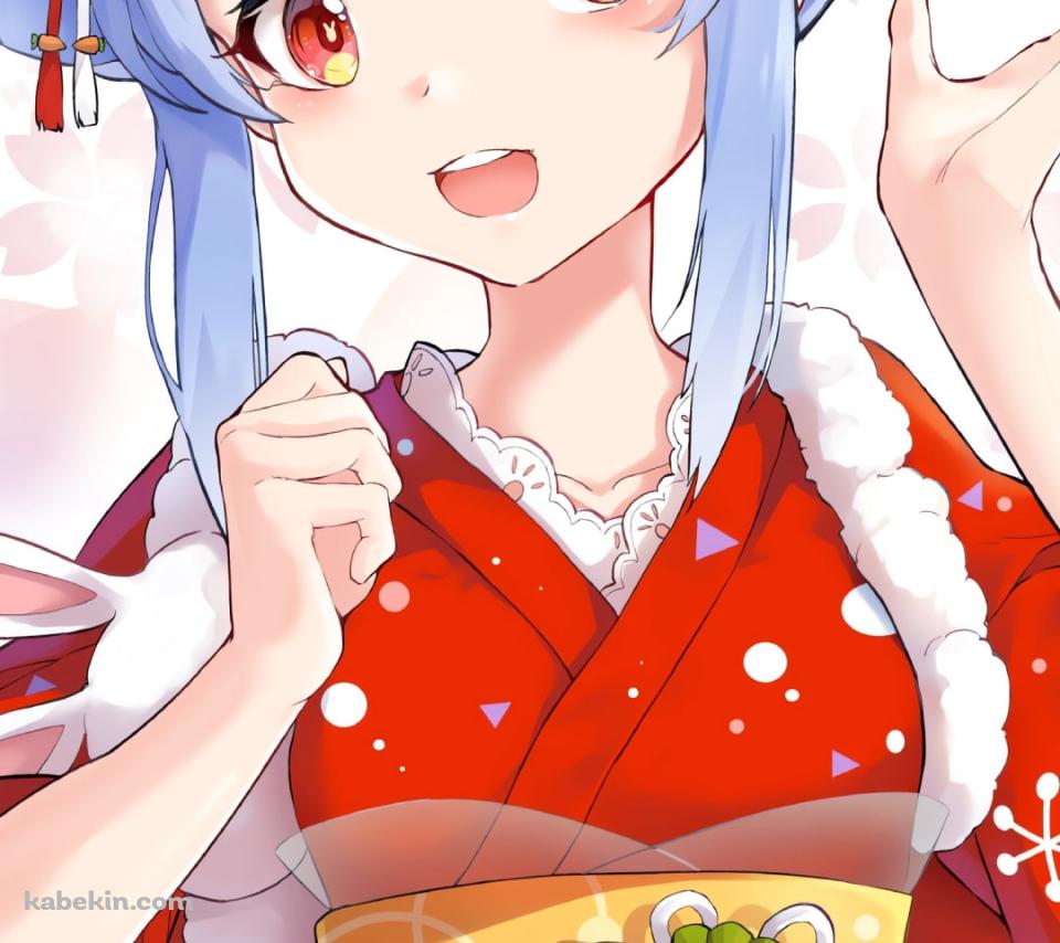 赤い着物を着た兎田ぺこら / クリスマス / ホロライブ / バーチャルYouTuber / VtuberのAndroidの壁紙(960px x 854px) スマホ用