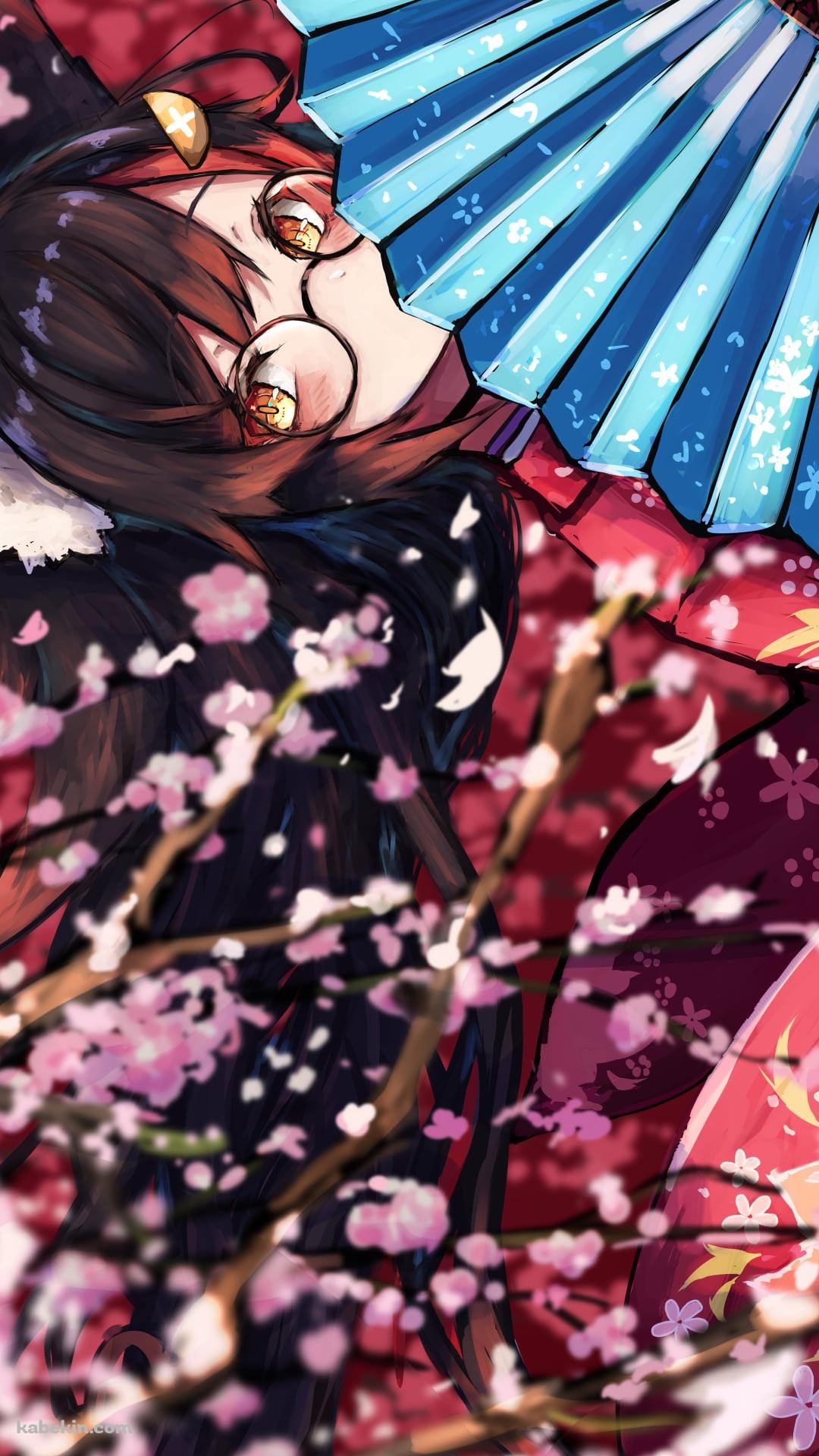 青い扇子を持つ大神ミオ / ホロライブ / バーチャルYouTuber / VtuberのAndroidの壁紙(1080px x 1920px) スマホ用