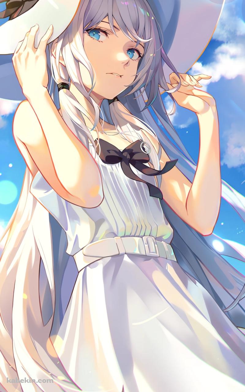 白い帽子のつばを持つAN-94 / ドールズフロントラインのAndroidの壁紙(800px x 1280px) スマホ用