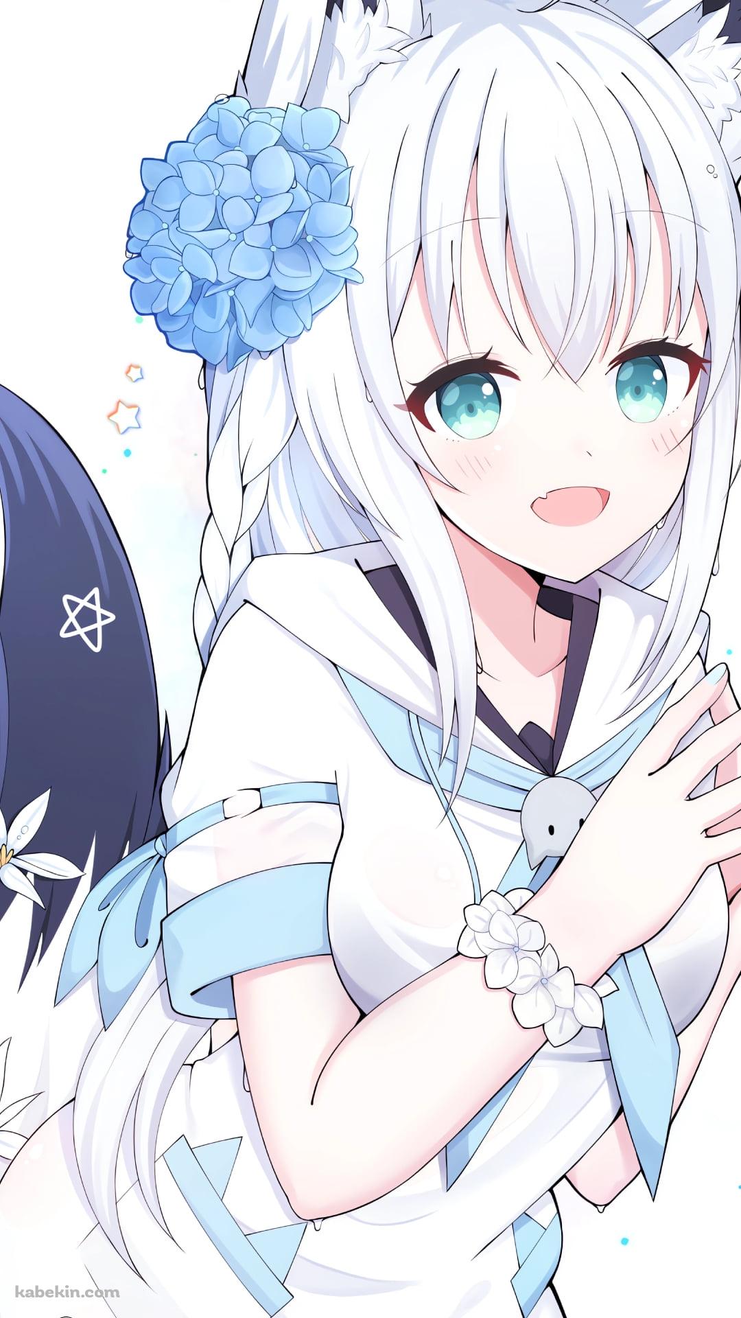 両手の指を合わせる白上フブキ / ホロライブ / バーチャルYouTuberのAndroidの壁紙(1080px x 1920px) スマホ用