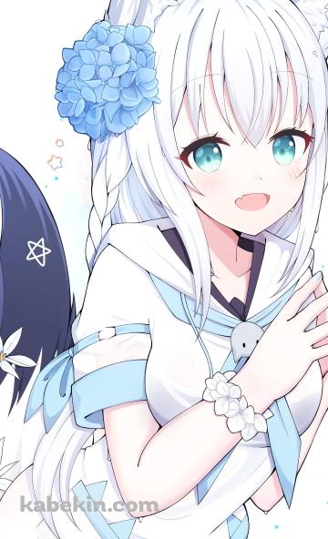 両手の指を合わせる白上フブキ / ホロライブ / バーチャルYouTuberのAndroidの壁紙(360px x 592px) スマホ用