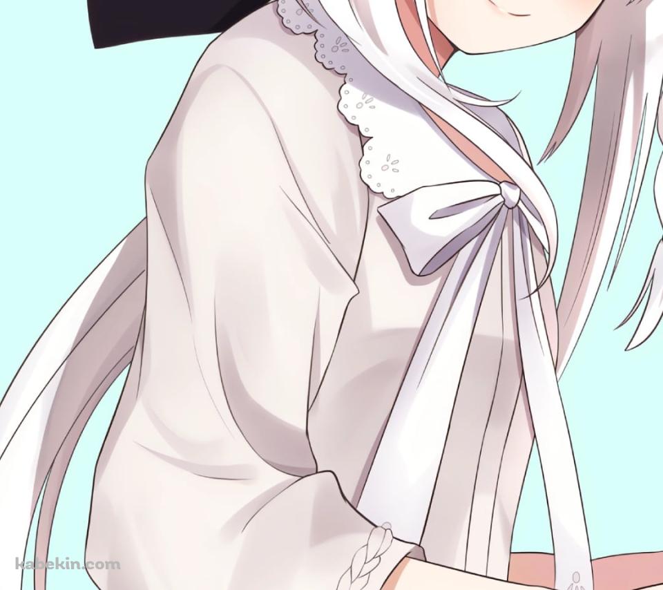 緑の瞳でこちらを見つめる白上フブキ / ホロライブ / バーチャルYouTuberのAndroidの壁紙(960px x 854px) スマホ用