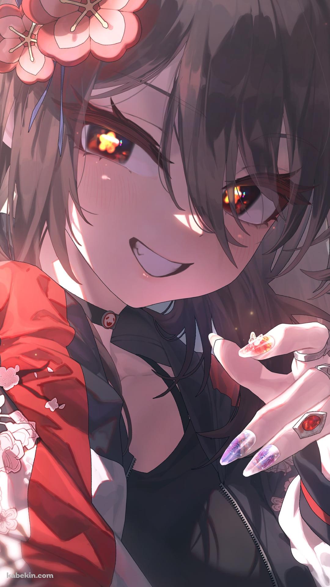 意味深な表情で微笑む胡桃 / 原神のAndroidの壁紙(1080px x 1920px) スマホ用